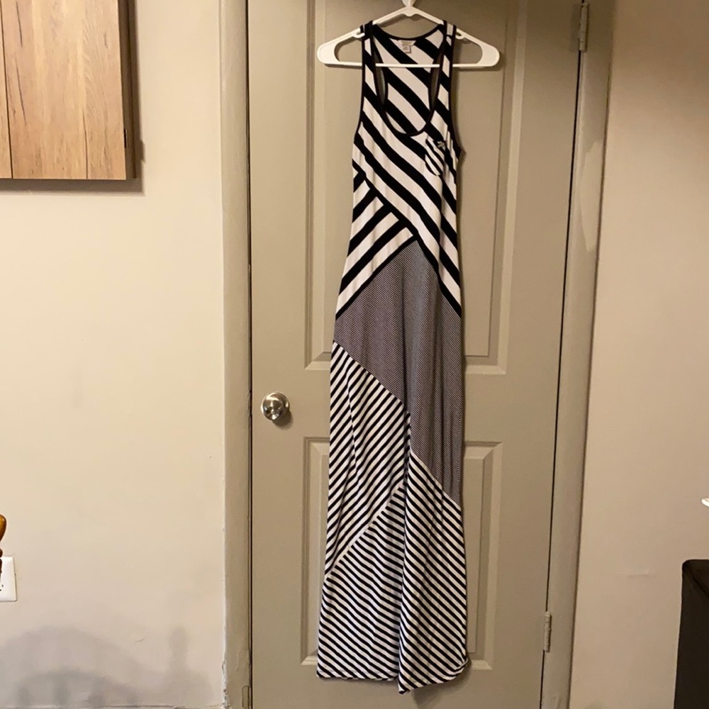 Guess Black/White Striped Racerback Maxi Dress